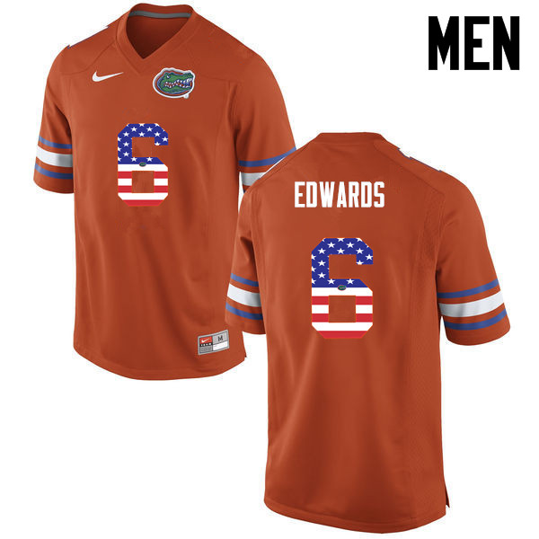 Men Florida Gators #6 Brian Edwards College Football USA Flag Fashion Jerseys-Orange - Click Image to Close